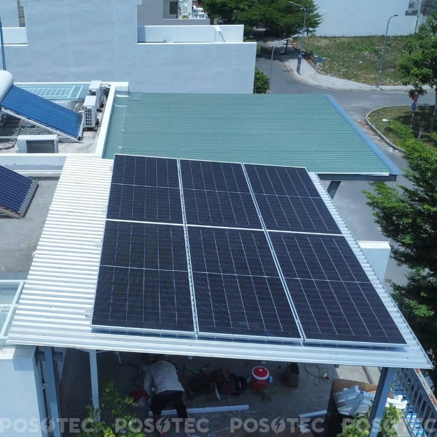 mái nhà lắp đặt điện mặt trời hệ 6.1kWp bám tải