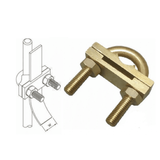 Kẹp chữ U (giữa cọc tiếp địa với băng đồng hoặc dây đồng trần)
