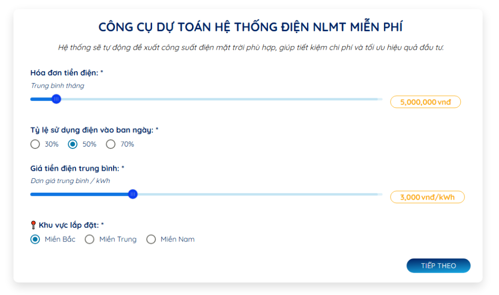 Công cụ tính điện mặt trời online